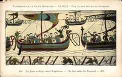 CPA Bayeux Tapisserie de la reine Mathilde La flotte se dirige vers l'angleterre