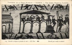 CPA Bayeux Tapisserie de la reine Mathilde Harold se dispose a prendre la mer