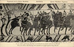 CPA Bayeux Tapisserie de la reine Mathilde Ici les soldats quitterent Hastings et marcherent au combat contre Harold