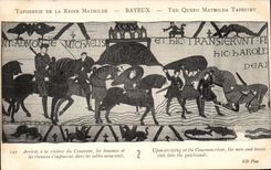 CPA Bayeux Tapisserie de la reine Mathilde Arrives a la riviere de Couesnon les hommes et les chevaux s'enfoncent 