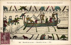 CPA Bayeux Tapisserie de la reine Mathilde Harold est en mer