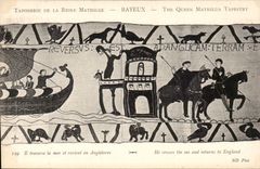 CPA Bayeux Tapisserie de la reine Mathilde Il traverse la mer et revient en Angleterre