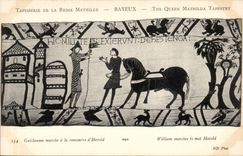 CPA Bayeux Tapisserie de la reine Mathilde Guillaume marche a la rencontre d'Harold