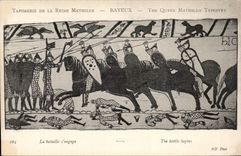 CPA Bayeux Tapisserie de la reine Mathilde La bataille s'engage