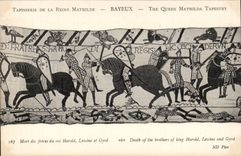 CPA Bayeux Tapisserie de la reine Mathilde Morte des freres du roi Harold Lewine et Gyrd