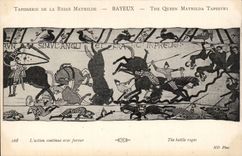 CPA Bayeux Tapisserie de la reine Mathilde L'action continue avec fureur