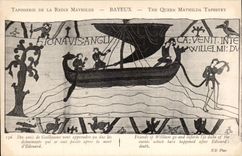 CPA Bayeux Tapisserie de la reine Mathilde Des amis de Guillaume vont apprendre au duc les evenements qui se sont passes apres 