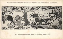 CPA Bayeux Tapisserie de la reine Mathilde L'action continue avec fureur
