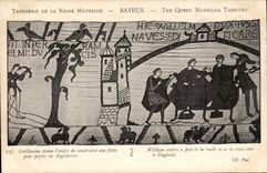 CPA Bayeux Tapisserie de la reine Mathilde Guillaume donne l'ordre de construire une flotte pour passer en Angleterre