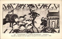 CPA Bayeux Tapisserie of the Queen Mathilde Harold in market sees a church foot has ground to request