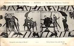 CPA Bayeux Tapestry of the Queen Mathilde Talks between Guy and Harold