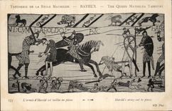 CPA Bayeux Tapisserie of the Mathilde Queen the army of Harold is taillee in parts