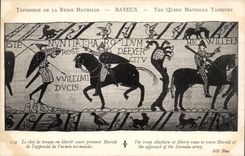CPA Bayeux Tapisserie of the Mathilde Queen the chief of troop in freedom runs to warn Harold of the approach of the army
