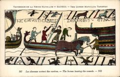 CPA Bayeux Tapisserie of the Mathilde Queen the horses leave the ships