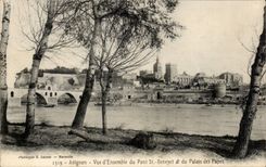 CPA Avignon Gesamtabbildung der Brucke St Benezet und der Gaumen der Papste
