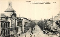 CPA Nimes Prachtstrasse Victor Hugo (an der Unterseite das grosse Theater und der Magne Aufsatz)