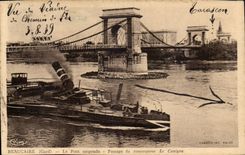 CPA Beaucaire the suspended bridge Passage of the tug boat Canigou