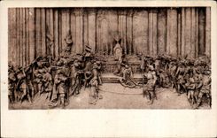 CPA Orleans Bas relief of Statue of Jeanne of arc by Vital Dubray the sacring of Charles VII has Reims