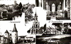 CPSM Issoudun Bords de la Theols Interieur de la basilique Sacre Coeur Beffroi Chateau de la Frapesle