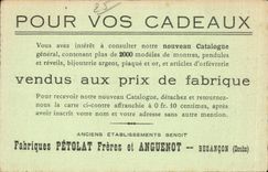 CPA Besancon Cathedral Saint Jean and the citadel Publicity Factories Peolat and Anguenot Watches clocks alarm clocks Jewel