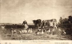 CPA Fantasy Troyon Le pasture with gardeuse of geese Cows