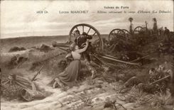 CPA Fantaisie Living rooms of Paris Lucien Marchet Silvine finding the body of Honors (the rout) Militaria