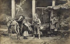 CPA Fantaisie Salon de Paris 1909 L'heure de la soupe ane Donkey Mule