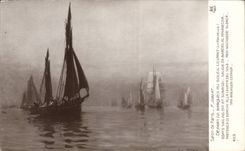 CPA Fantaisie Salon de Paris Jobert DEpart de barques au soleil levant La rochelle