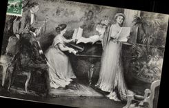 CPA Fantaisie Salon 1909 Madrassi Soire intime Piano