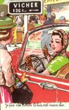 Humour - Illustration - Jolie Femme - Voiture - Classic Car - CPA 