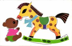 Humour - Illustration - nounours - cheval - teddybear - hobbyhorse - CPA 