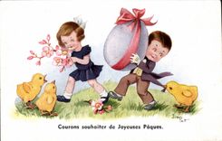 Festivales - Pascua - polluelos - huevos - CPA