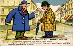 Humour - Illustration - Reponse de Vieille Ficelle - CPA 