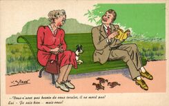 CPA Fantaisie Humour Vous n'avez pas besoin de vous reculer il ne mord pas ! chien Spahn