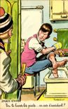 CPA Fantaisie Humour Sports d'hiver Tu te laves les pieds