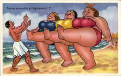 Humour - Illustration - bain - swimming - plage - beach - toutes ensemble et legerement - CPA 