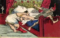 Humour - Illustration - viens biser ta petite femme - CPA 