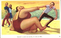 CPA Fantaisie Humour Femme forte Quand le soleil se couche la lune se leve