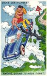 Humour - Illustration - dans les nuages - couple - CPA 