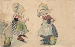 Fantasia - ninos - ilustracion - ninos que recogen tocadores - CPA