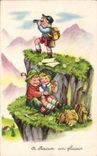 Fantasia - ninos - ilustracion - ninos que suben alpinismo de las montanas - CPA
