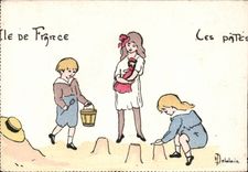 Fantasia - ninos - isla de Francia - ninos que juegan en la arena - CPA