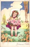 Fantasia - ninos - ilustracion - muchacha querida con las flores - CPA