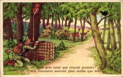 Humour - Illustration - chasseur Chasse - hunter - biche - doe - CPA 