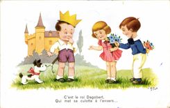 Fantasia - ninos - ilustracion - es rey Dagobert que pone sus traseros en la parte posterior - perro - perro - CPA