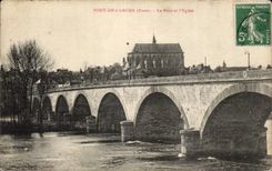 Pont de l'Arche - the Bridge and the Church - CPA