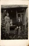 CARTE PHOTO Fantaisie - couple with dog - chien - CPA 
