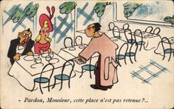 CPA Illustrateur Humour Pardon Monsieur cette place n'est pas retenue ?