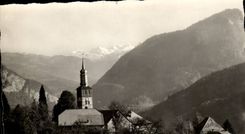 CPSM Mieussy Le bell-tower and Mont Blanc