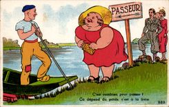CPA Fantaisie Humour Passeur C'est combien pour passer ? Ca depend du poids Femme forte
